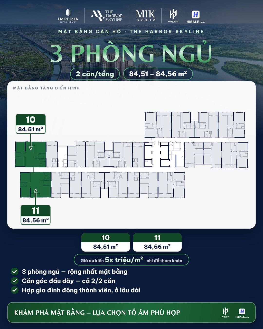Mặt bằng, diện tích và giá dự kiến căn 3PN